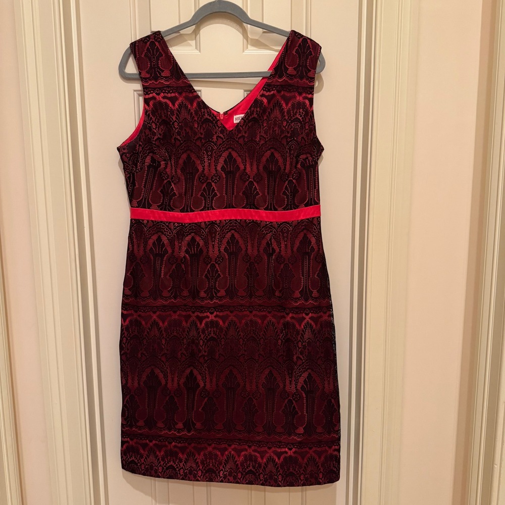 Red Black Lace Overlay Dress Women 14 Sleeveless V-Neck Homecoming Dark Romantic